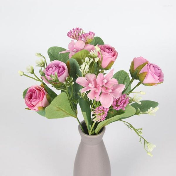 Fleurs décoratives Attrayant Plusieurs Têtes Hortensia Artificiel Non Flétri Faux Soie Rose Fleur 6 Couleurs Décor De Mariage
