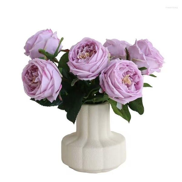 Fleurs décoratives Austin rose rose (6 pcs) Revêtement en latex Real Touch Feel Like Wet Petals 45cm Peony Artificial Flower Gift Wedding Party -