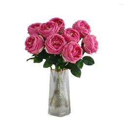Decoratieve bloemen Austin Pink Rose (9/PCS) Latex coating Real Touch Voel als natte bloemblaadjes 45cm Pioen Kunstbloem Bruiloftsfeest -