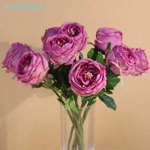 Fleurs décoratives Austin Rose Latex revêtement rose pivoine Real Touch Feel Like Wet Petals Artificial Flower Wedding Party