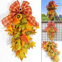 Decoratieve bloemen Herfstslinger Simulatie Pompoen Halloween Thanksgiving Oogstfestival Strik Muurhanger