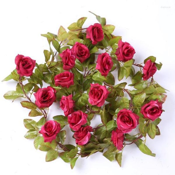 Fleurs décoratives Automne Haute Qualité Rotin Rose Simulation Faux Plafond De Tuyau De Climatisation