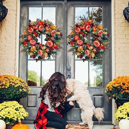 Fleurs décoratives automne piton et couronne de citrouille pour porte d'entrée de la maison de la ferme Festival de décoration de la ferme Célébration de Thanksgiving Garden