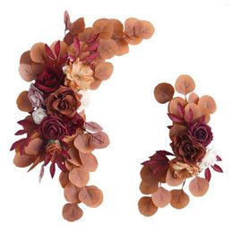 Flores decorativas paisaje de otoño rosa eucalipto placa de hoja boda de boda de bienvenida signo de arte simulado colgante decoración del hogar 2pcs/set