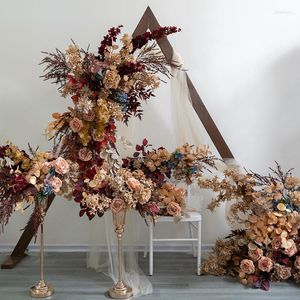 Fleurs décoratives automne arc de mariage fleur artificielle rangée Rose eucalyptus fausses plantes route plomb fête scène Backgrop décor extérieur