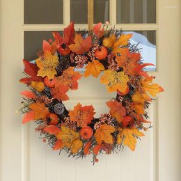 Fleurs décoratives Couronne d'automne sur la porte faite à la main blanche Pumpkin Ranunculus de Noël pour la maison Décoration Fleur artificielle Fleur artificielle