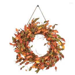 Decoratieve Bloemen Herfst Krans Outdoor 50cm Kunstmatige Herfst/Herfst Kransen Voor Voordeur Bladeren Bessen Dennenappels Halloween Party