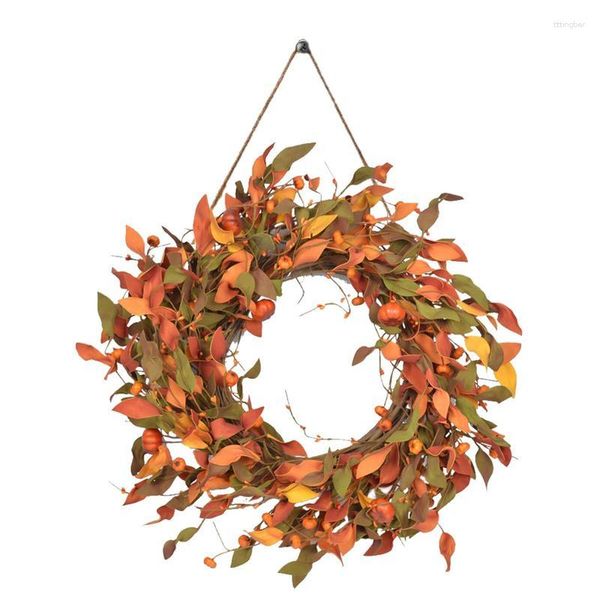 Flores decorativas, corona de otoño para exteriores, 50cm, coronas artificiales de otoño/otoño para puerta delantera, hojas, bayas, piñas, fiesta de Halloween