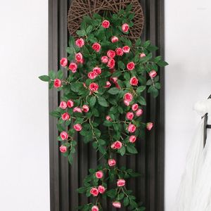 Fleurs décoratives pour balcon, ornements muraux, Simulation de vigne Rose, plante verte suspendue en rotin, fausse fleur en rotin