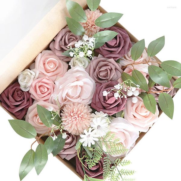 Fleurs décoratives pâte de haricots Rose artificielle en boîte en soie mariage mariée Rose Bouquets boîte-cadeau bricolage Bouquet décoration de la maison