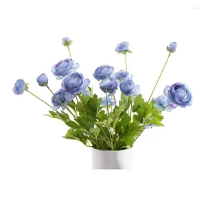 Fleurs décoratives BEAU-Artificielle Soie Renoncule Perse Asiatique Ranunculus Fleur De Céleri 5 Pièces Pour Arrangement Décor À La Maison (Bleu)