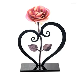 Decoratieve bloemen Beau-ijzer metalen rozen ornamenten met hartvormige beugel Valentijnsdag uniek cadeau voor vriendin