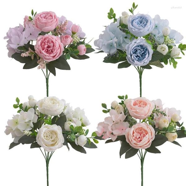 Fleurs décoratives belle hortensia artificielle pivoine rose soie faux bouquet réaliste décoration de mariage mariée tenant fleur décor à la maison
