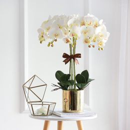Decoratieve bloemen Mooie kunstmatige roze en witte phalaenopsis Flower Vase Set Home Decoratie Luxueus meubels evenementenfeestje