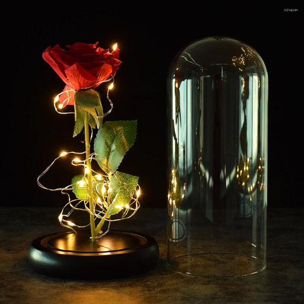 Flores decorativas Hermosa batería LED Rosa Botella de vidrio Cadena de luz Regalo de cumpleaños Decoración del hogar Lámpara de escritorio Romántico