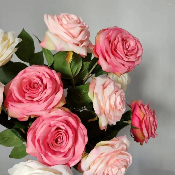 Fleurs décoratives Belle GRANDE Rose Tige Crème Soie Artificielle Haute Simulation Décoration De Mariage Maison