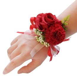 Fleurs décoratives belle demoiselle d'honneur Rose boutonnière Bracelet fleur de soie Corsage pour mariage boutonnière costume accessoires soirée dansante