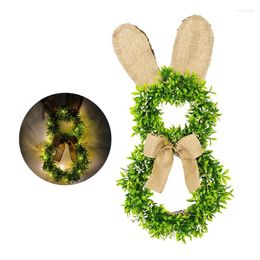 Couronne de fleurs décoratives avec nœud papillon, beaux lapins, accessoire de porte de pâques Durable S