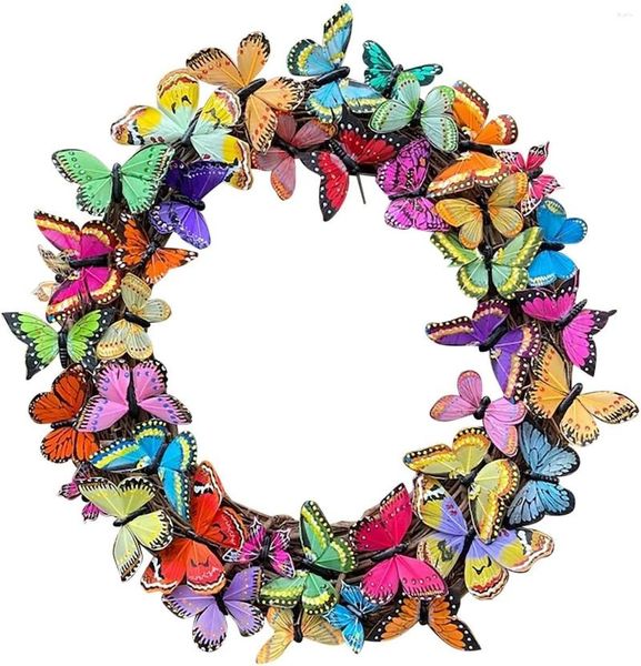 Flores decorativas, hermosas mariposas para decoración de puertas de primavera, corona de jardín, coronas navideñas iluminadas, perchas para exteriores