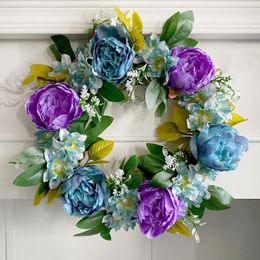 Flores decorativas Hermosa corona de puerta de fácil cuidado Aspecto realista Colgante frontal artificial Decoración de boda