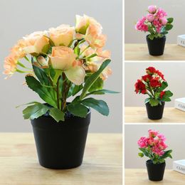 Decoratieve bloemen Mooie faux rozenbloem geen waterhuizen decoratie levendige kleur nep mini potplant