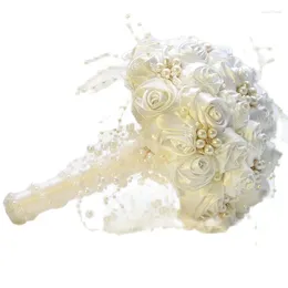 Flores decorativas hermosas en stock cinta marfil impresionante perlas con cuentas ramas de novia de novias de novio rames de boda ramo de novia