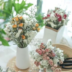 Fleurs décoratives belle composition de bouquet de fleurs réelles de l'herbe de l'amant de rose myosotis naturel séché pour la décoration de mariage
