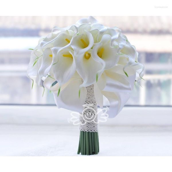 Fleurs décoratives belle vraie touche PU artificielle 30 pièces Calla Lily demoiselle d'honneur mariage boutonnière mariée Bouqute
