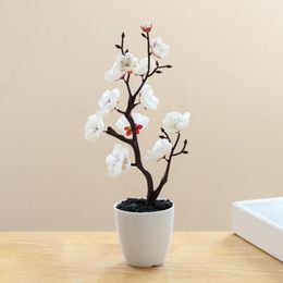 Flores decorativas Hermoso toque real Pequeño flor de ciruelo Simulación Bonsai Reutilizable