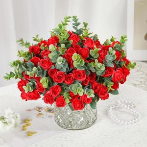 Flores decorativas Hermosas Rosas Rose Rose Artificial Silk Bouquet Flores Home Party Spring Wanting Decoración de flores Falso