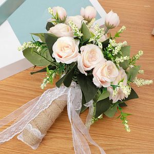 Decoratieve bloemen mooie roos bol ovaal boeket open rozen bundel bruids handgemaakte bruiloft kunstzijde bloem bloemen voor thuiskantoor