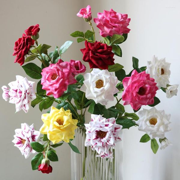 Fleurs décoratives Belle Rose Cadeau Soie Artificielle Avec Tige Longue Branche Pour Vase Décor À La Maison Vintage Décoration De Mariage Faux Plantes Val