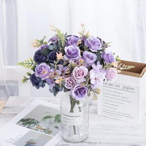 Decoratieve bloemen Mooie Roses Autumn Artificial Silk Peony Hyangea Big Bride Bouquet Wedding Home Party Diy Decoration Fake