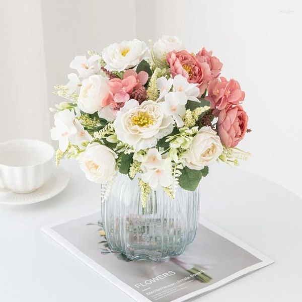 Fleurs décoratives belle soie pivoine hortensia fleur artificielle vase maison fête mariage extérieur jardin décoration guirlande de noël clip