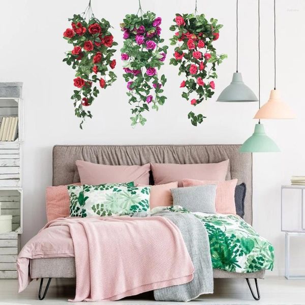 Fleurs décoratives belles simulation mur suspendu balcon jardin plante décoration maison fausse vigne rose rose fleur