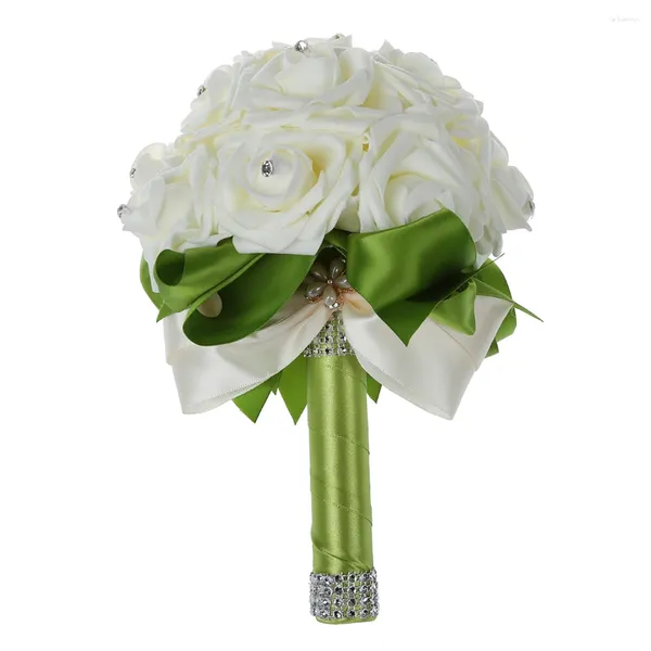 Fleurs décoratives Beau Bouquet de mariage Bouquet Brideal Bridesmaid Bouquet White Bouquets-Green