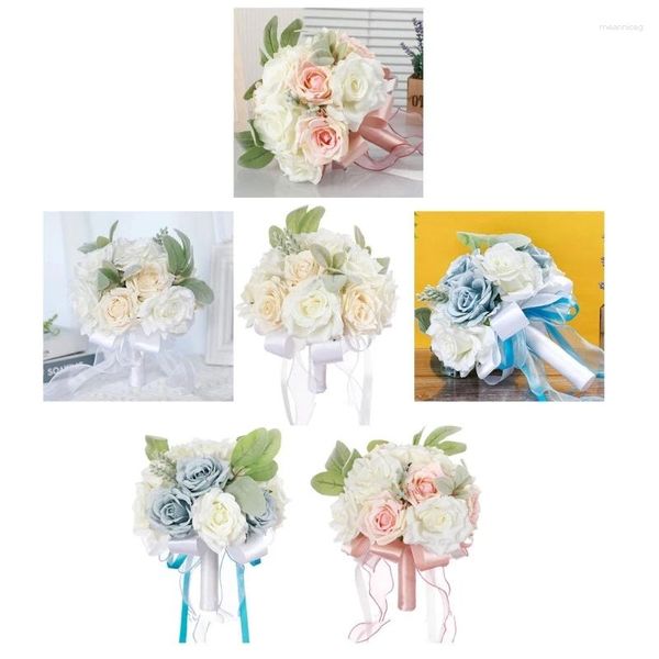 Flores decorativas Hermosas Rosas Artificiales de Bouquet de boda para la novia Las damas de honor crean una romántica en la casa de las bodas y5gb