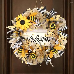 Fleurs décoratives abeille Festival couronne de tournesol artificielle pour porte d'entrée jaune été Floral signe de bienvenue mur décor à la maison