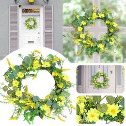 Decoratieve bloemen bijenkrans Decoratie Springdeur voor buiten Geschikte Summer Geel Decoraties Daisy feestseizoen Garland moderne front