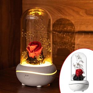 Fleurs décoratives Behogar USB Rechargeable Éternelle Rose Fleur Huile Essentielle Aroma Diffuseur Lampe Lumière Pour Saint Valentin Cadeaux D'anniversaire