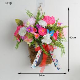 Fleurs décoratives baies et fleurs sauvages porte panier suspendu couronne printemps décoration Imitation blanc frais sur le crochet pour