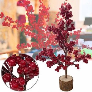 Fleurs décoratives baie fleur artificielle faux baies rouges Base en bois décor de l'année de noël décoration d'arbre pour la maison