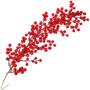 Flores decorativas Berry Decoración navideña Bayas Artificiales Pick Hollygarland Corona colgante Puerta de pino rojo adornos de treesimulación