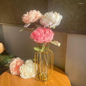Decoratieve bloemen grote pioenrozen kunstzijde boeket verschroeide rand rozen nep wit roze bruiloft huisdecoratie