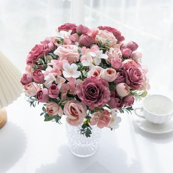 Fleurs décoratives grande soie Rose artificielle pour guirlande de noël maison Arrangement floral mariage photographie accessoires décoration de haute qualité