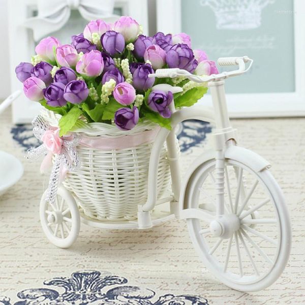 Fleurs décoratives vélo Design panier rotin Tricycle fleur Vase stockage jardin fête de mariage décoration chambre artificielle