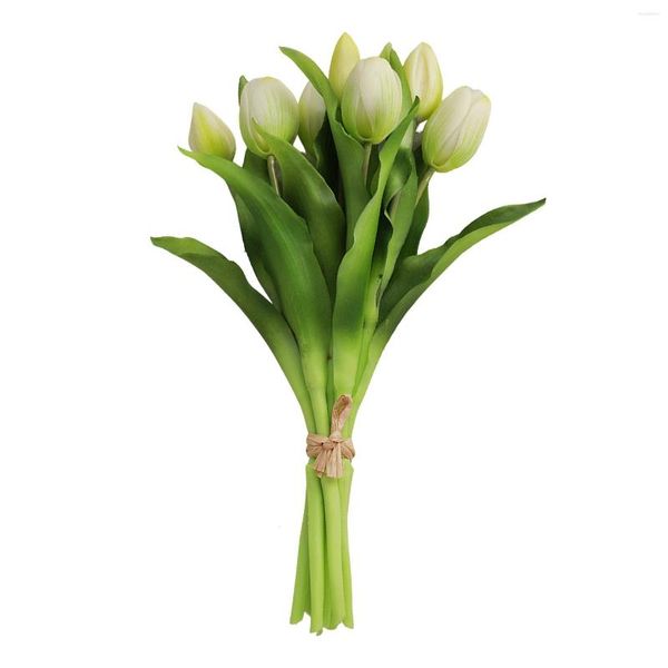 Fleurs décoratives fête d'anniversaire plastique Real Touch jardin artificielle tulipe Bundle El fête des mères maison avec ruban longue durée élégant