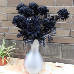 Decoratieve bloemen Zwart Artificial Dahlia Single Branch Party Festival Halloweendiy Wedding Fake Flower Room Home Decor PO Props