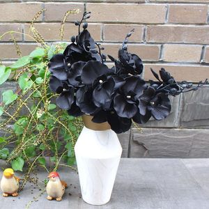Fleurs décoratives Tiges d'orchidées artificielles noires Plantes de simulation de soie Phalaenopsis Branches de fleurs Décoration de mariage à la maison Faux en pot