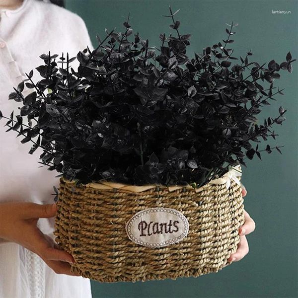 Flores decorativas, tallos de eucalipto negro, hojas artificiales, decoración de primavera, ramas, ramo de flores falsas, decoración de fiesta